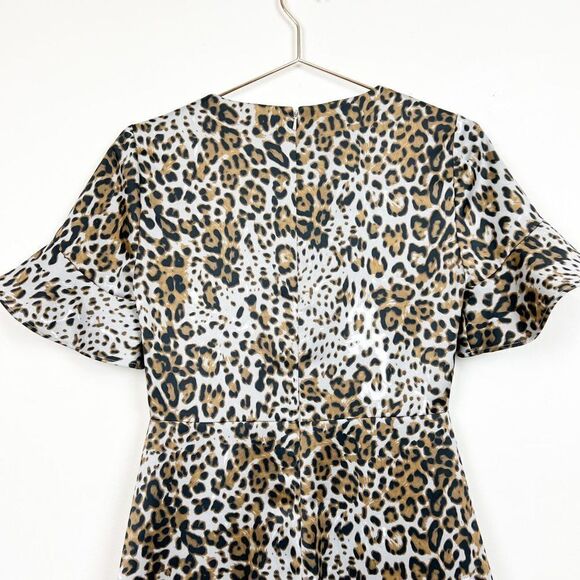 Banana Republic Brown Black Leopard Animal Print Flutter SLeeve Shift Dress - Picture 9 of 11